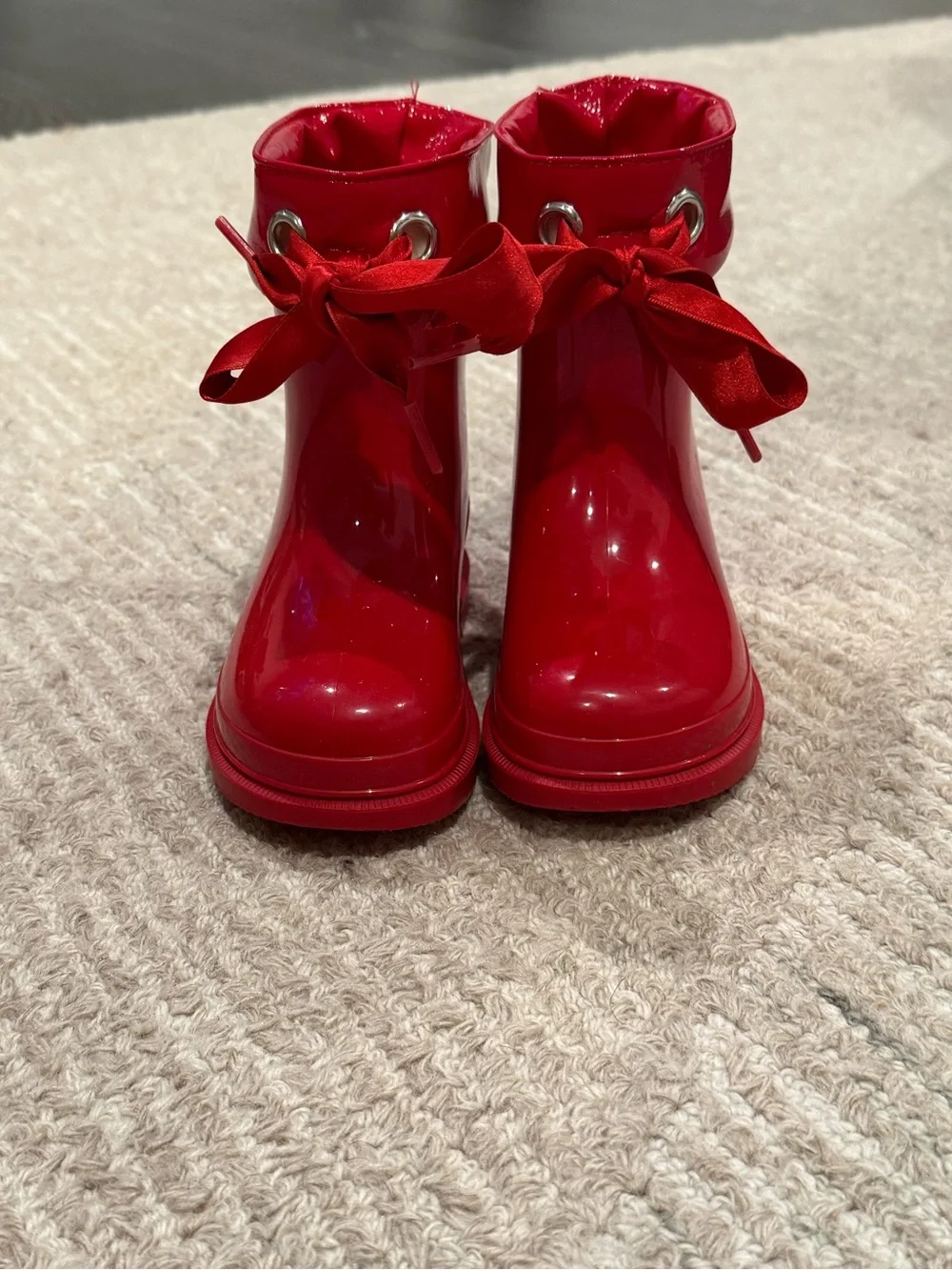 Igor Red Glossy Rain Boots with Ribbon Detail